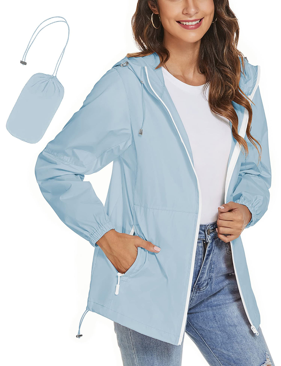 Women's Waterproof Windproof Rain Jacket - Lightweight & Packable